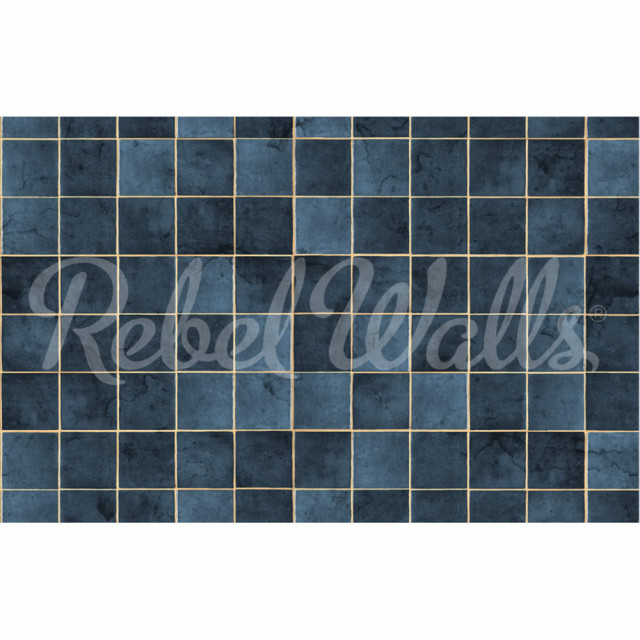 Tapet albastru din hartie cu fibre de nailon Tiles Azurite Rebel Walls