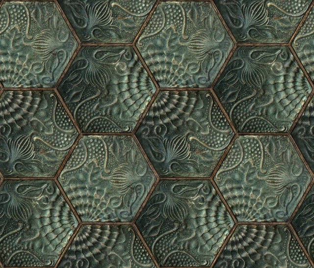 Tapet verde smarald din hartie Hexagon Tiles Rebel Walls