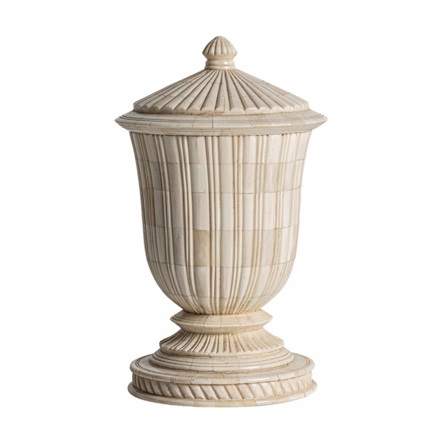 Vaza decorativa cu capac ivorie din fibre naturale 27 cm Jarek Vical Home