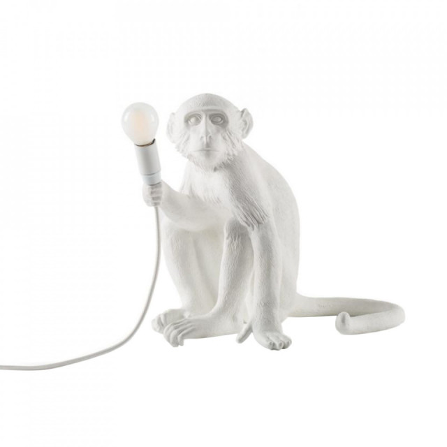 Veioza alba din fibre naturale 32 cm The Monkey Sitting Seletti