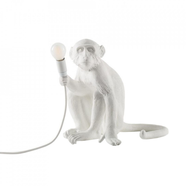 Veioza alba din rasina 32 cm The Monkey Sitting Seletti