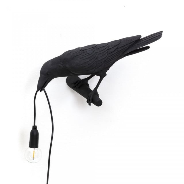 Aplica neagra din fibre naturale Bird Looking Seletti