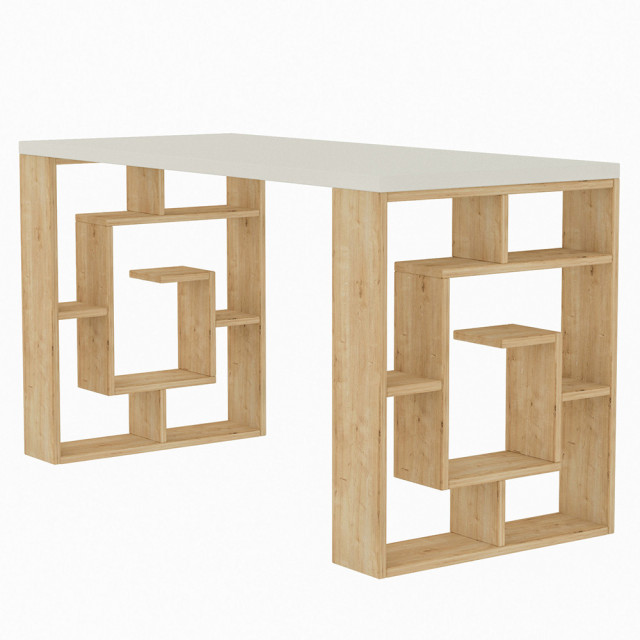 Birou alb/maro deschis din lemn 60x140 cm Maze The Home Collection