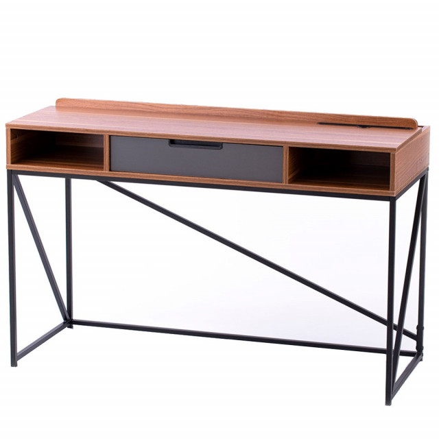 Birou gri grafit/negru din PAL si otel 48x120 cm Odel Homede