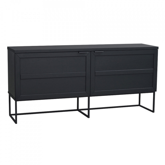 Bufet inferior negru din lemn de stejar si metal 160 cm Everett Rowico Home