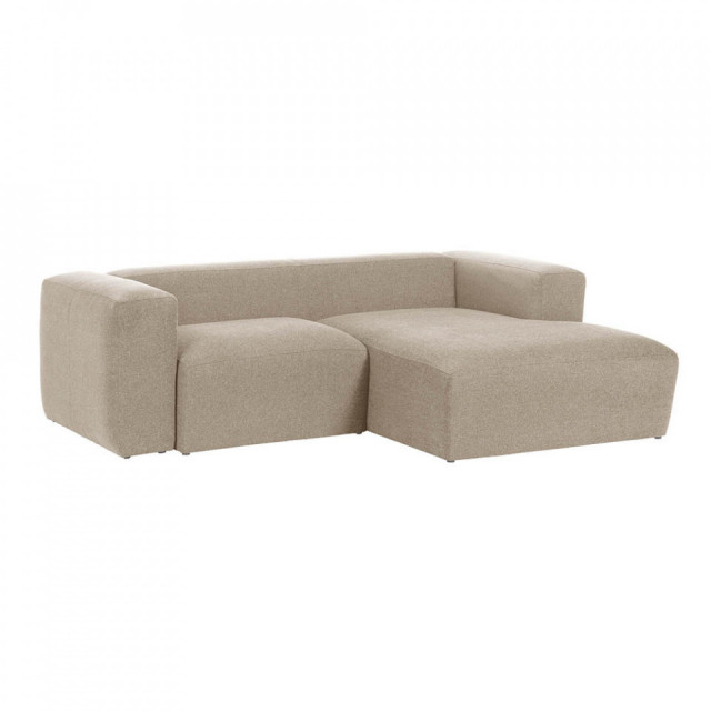 Canapea cu colt bej din material textil si lemn de pin pentru 2 persoane Blok Right Kave Home