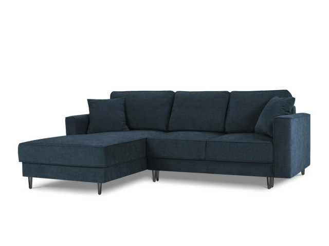 Canapea cu colt extensibila albastru inchis/negru din textil si lemn de pin pentru 4 persoane Left Dunas Besolux