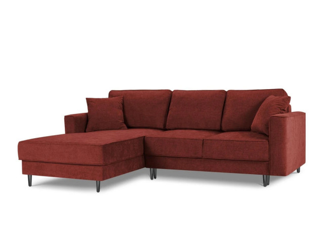 Canapea cu colt extensibila rosie/negru din textil si lemn de pin pentru 4 persoane Left Dunas Besolux