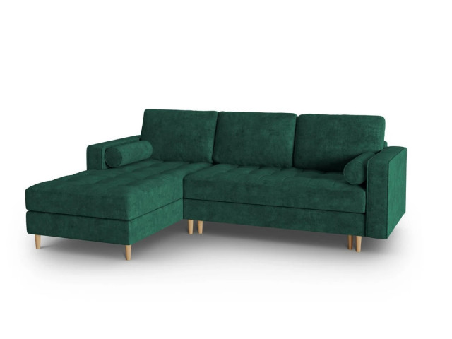 Canapea cu colt extensibila verde inchis din textil si lemn 5 persoane Gobi Besolux