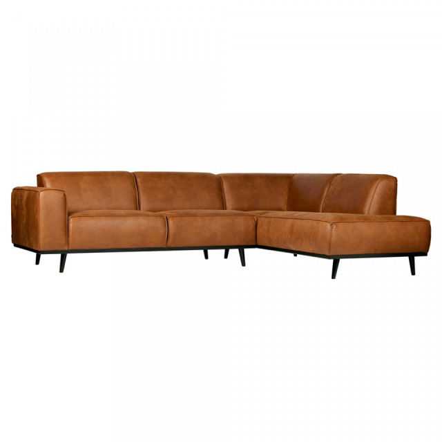 Canapea cu colt maro din piele 274 cm Statement Cognac Right BePureHome