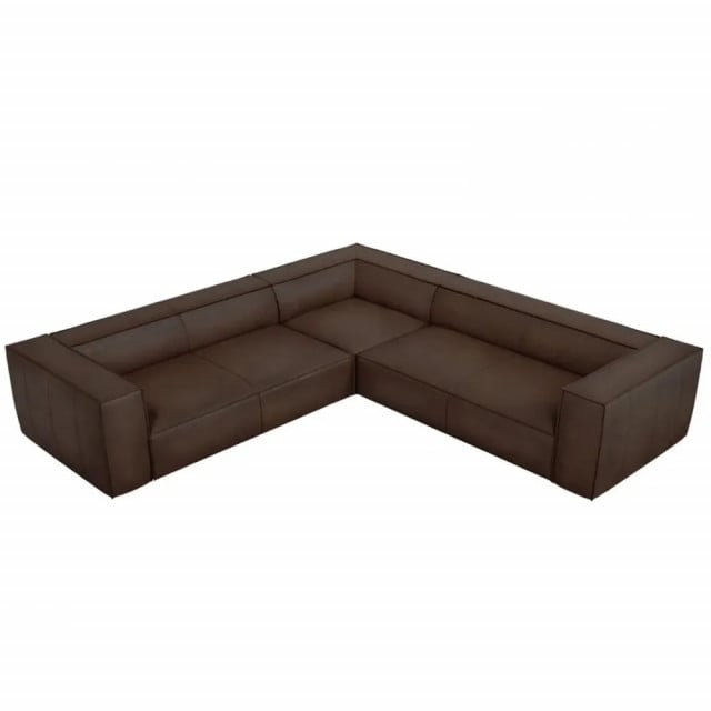 Canapea cu colt maro inchis/neagra din piele si lemn pentru 5 persoane Agawa Besolux