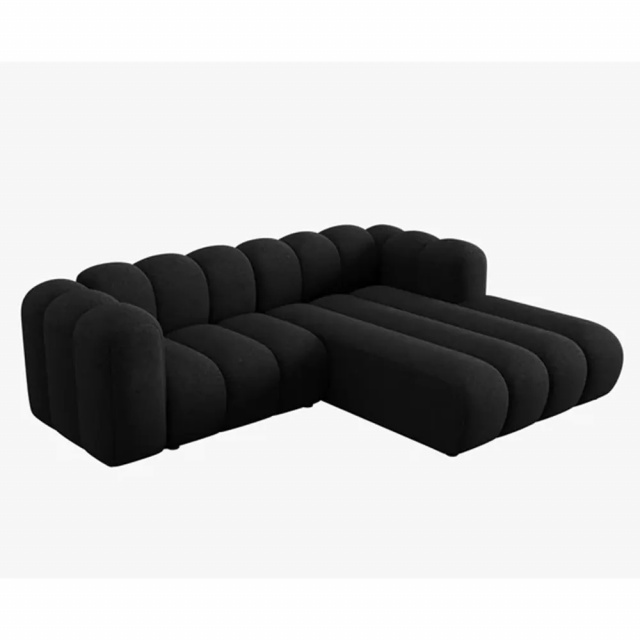 Canapea cu colt neagra din textil pentru 3 persoane Lupine Joy Right Besolux