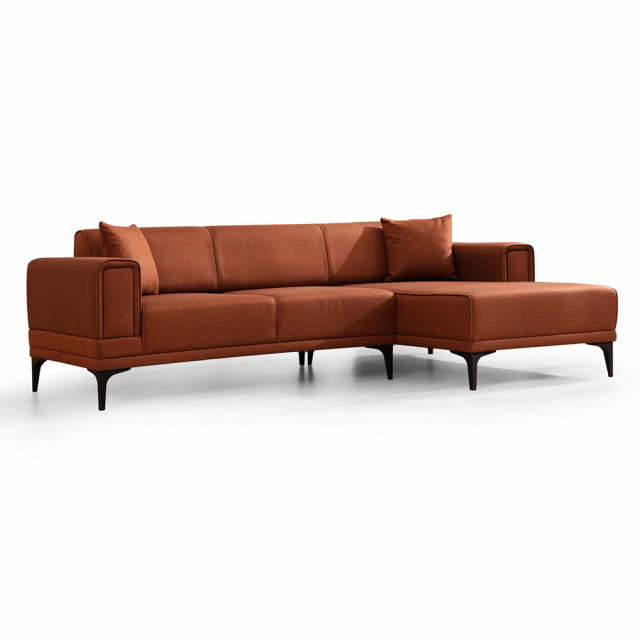 Canapea cu colt rosu inchis din textil pentru 3 persoane Horizon Right The Home Collection