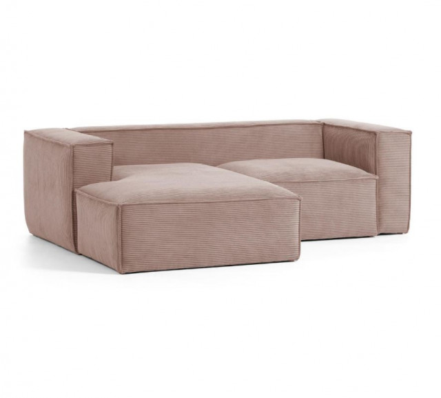 Canapea cu colt roz din material textil si lemn pentru 2 persoane Blok Kave Home