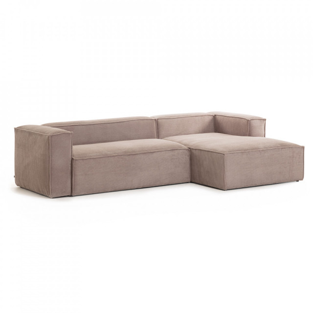 Canapea cu colt roz din material textil si lemn pentru 3 persoane Blok Right S Kave Home