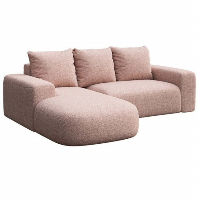 Canapea cu colt roz din poliester si lemn pentru 4 persoane Feiro Left Mesonica