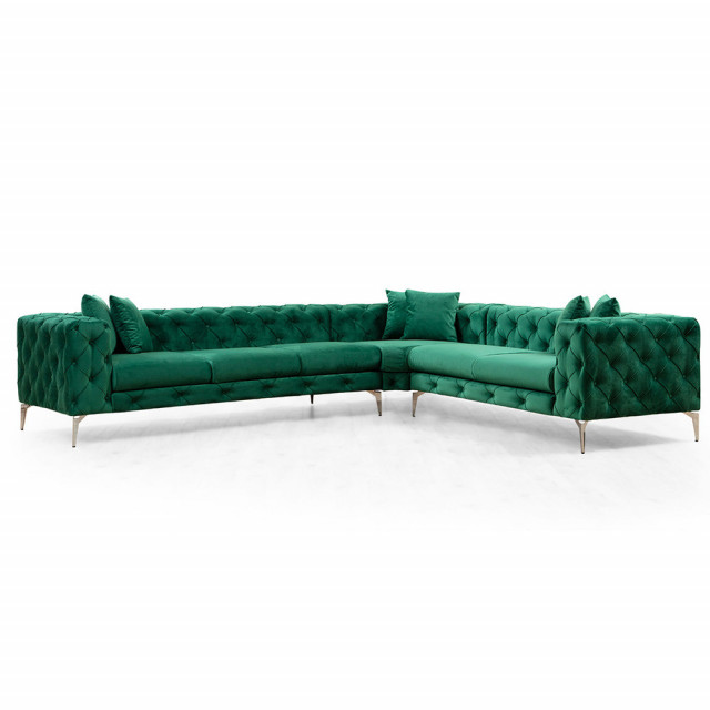 Canapea cu colt verde din textil pentru 4 persoane Como Right The Home Collection