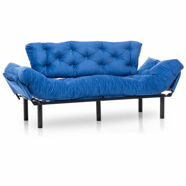 Canapea extensibila albastra din textil pentru 3 persoane Nitta The Home Collection