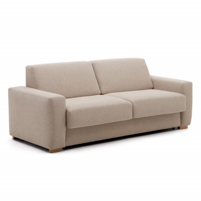 Canapea extensibila bej din textil pentru 3 persoane Anley Kave Home