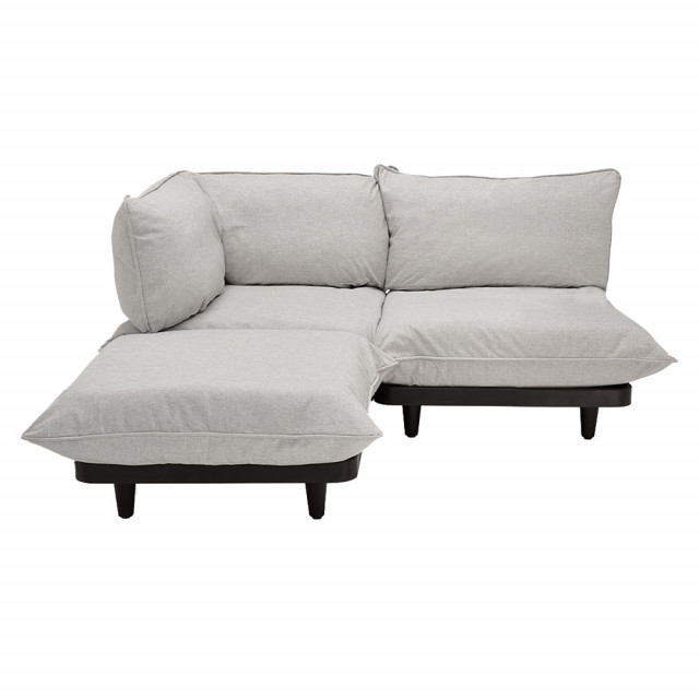 Canapea exterior modulara cu colt gri deschis din olefina si otel 190 cm Paletti Fatboy
