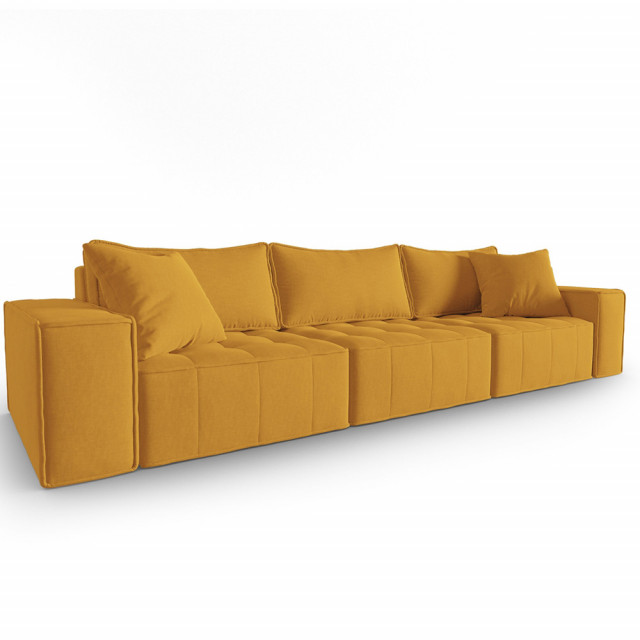 Canapea modulara galben mustar din textil si lemn de pin pentru 5 persoane Mike Rain Besolux