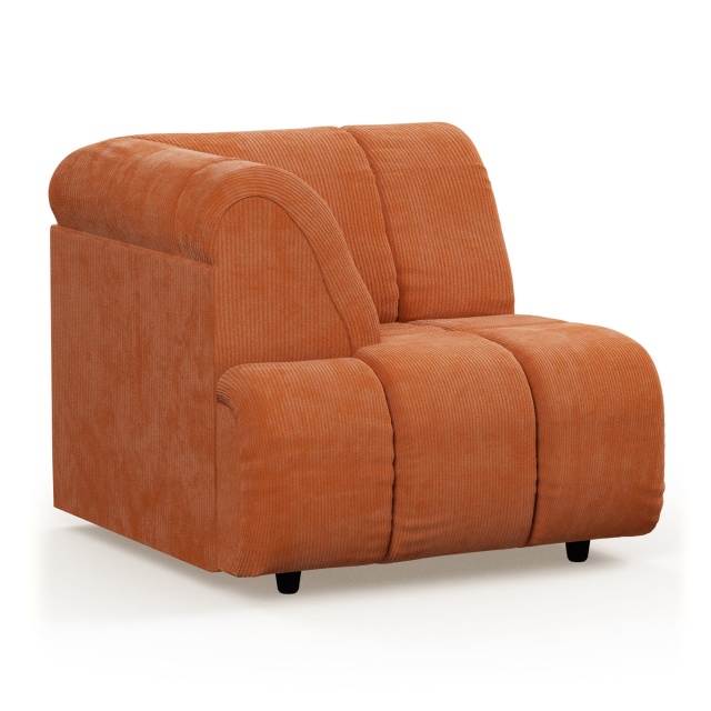 Canapea modulara portocalie din textil 98 cm Wave Corduroy High Left HKliving