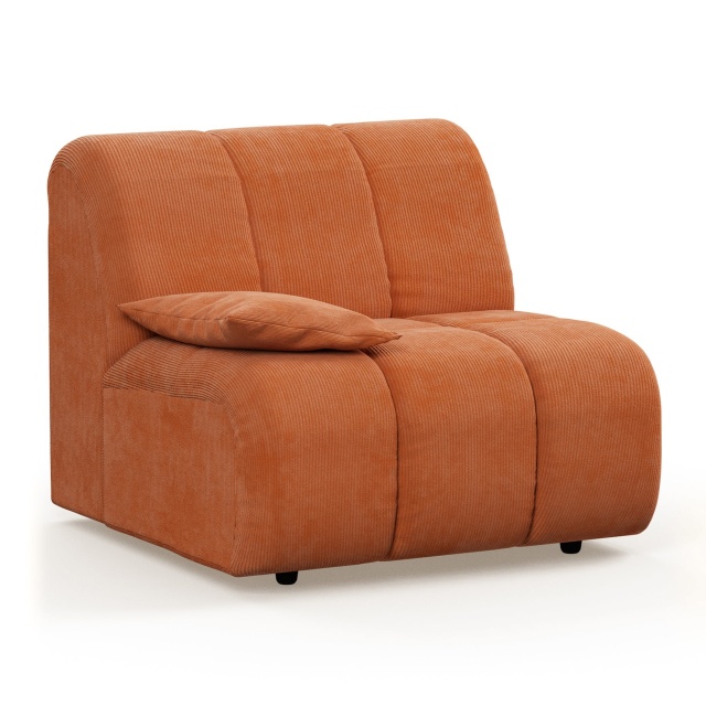 Canapea modulara portocalie din textil 98 cm Wave Corduroy Low Left HKliving