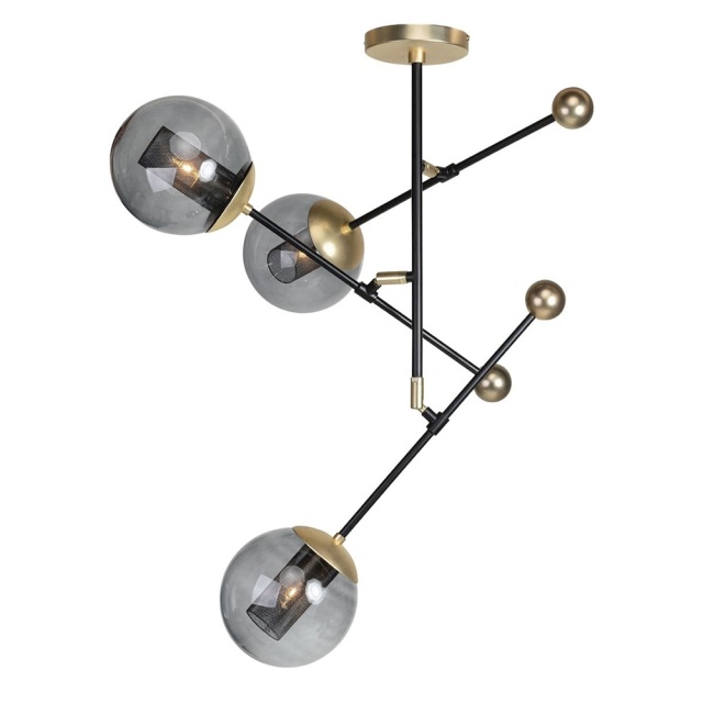 Candelabru negru/auriu din metal cu 3 becuri Orbit Versmissen