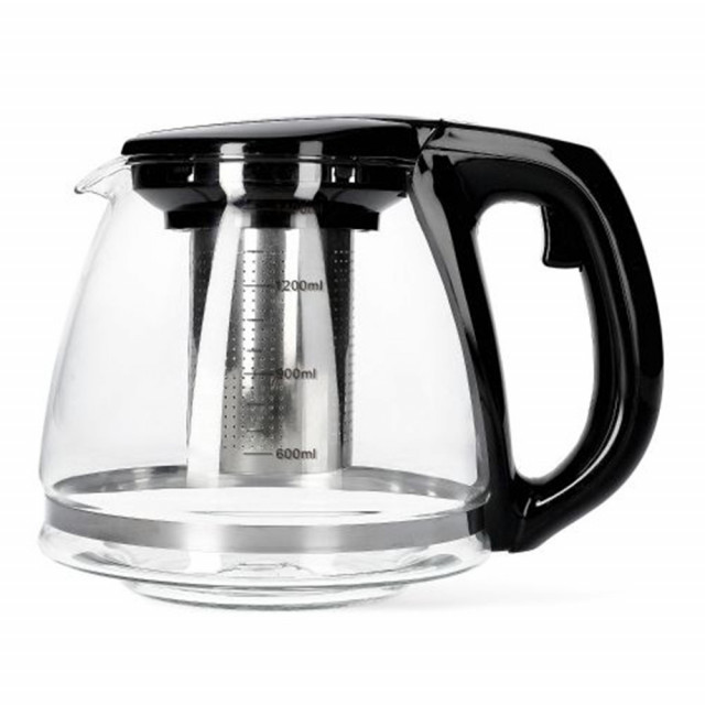 Ceainic cu infuzor negru din sticla si inox 1,4 L Mezlo Homla