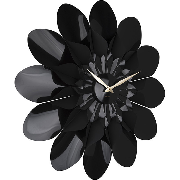 Ceas de perete rotund negru/auriu din plastic 60 cm Flower Present Time