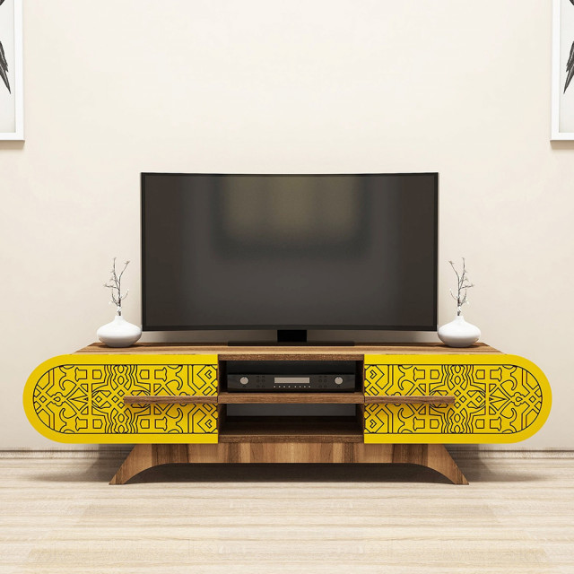 Comoda TV galbena/maro din lemn 145 cm Defne The Home Collection