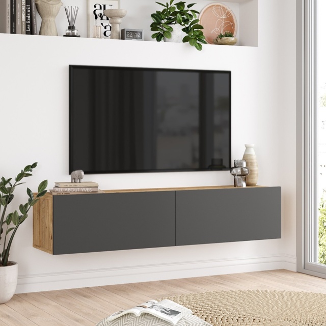 Comoda TV gri antracit/maro din lemn 140 cm Vyro The Home Collection