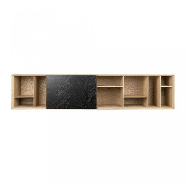 Comoda TV maro/neagra din MDF si lemn 190 cm Bibli Versmissen
