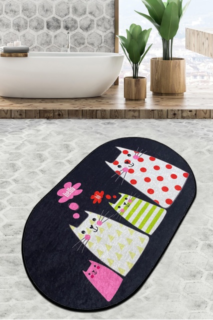 Covoras de baie multicolor din fibre sintetice 80x100 cm Four Cats The Home Collection
