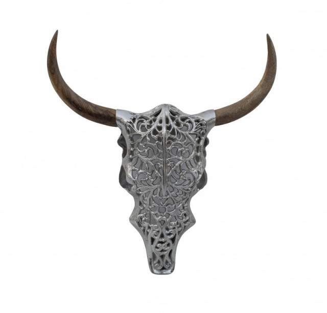 Decoratiune de perete argintie/maro din metal 51x57 cm Skull Exotic Bull The Home Collection