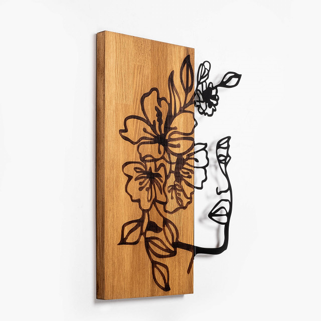 Decoratiune de perete maro/neagra din lemn 41x58 cm Woman Floral Face The Home Collection