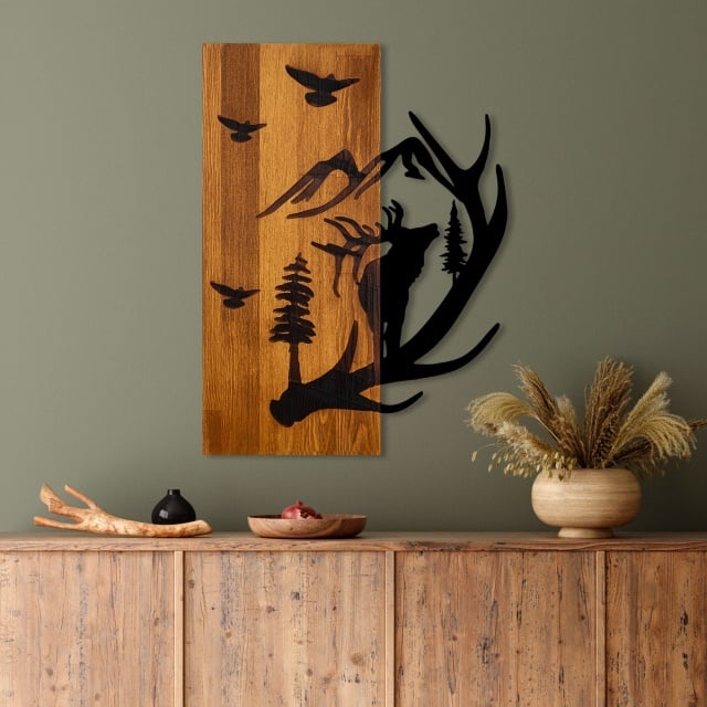 Decoratiune de perete maro/neagra din lemn 43x58 cm Fav The Home Collection