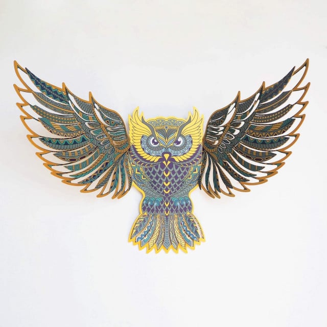 Decoratiune de perete multicolora din metal 34x64 cm Owl The Home Collection