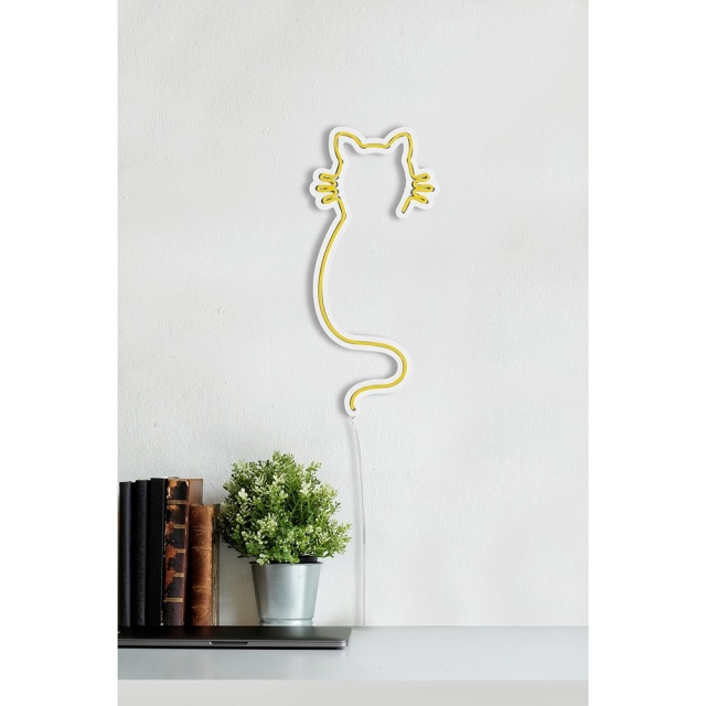 Decoratiune luminoasa galbena din plastic Cat The Home Collection