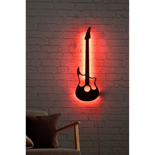 Decoratiune luminoasa rosie din lemn Guitar The Home Collection