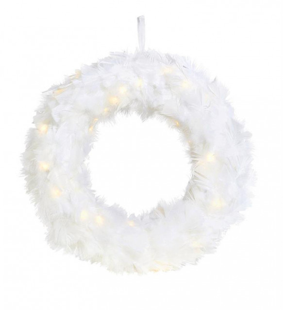 Decoratiune luminoasa suspendabila alba din fibre naturale Feather Wreath Markslojd