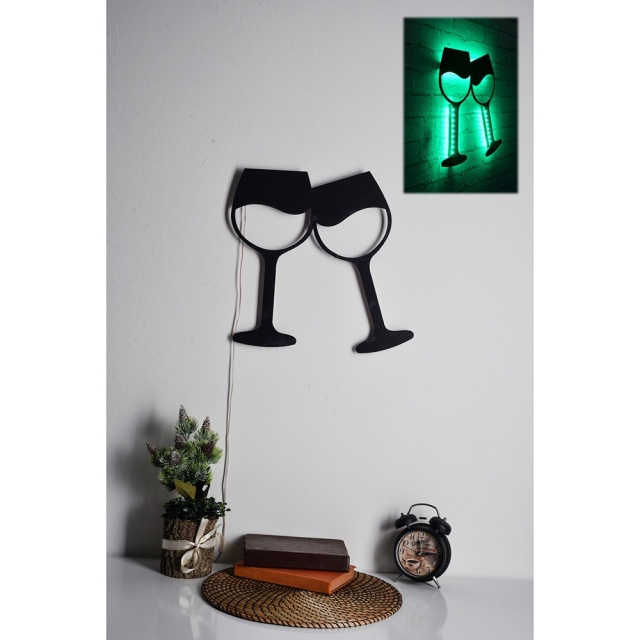 Decoratiune luminoasa verde din lemn Wine Glasses The Home Collection