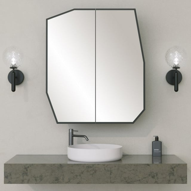 Dulap cu oglinda pentru baie negru din lemn Kanne The Home Collection