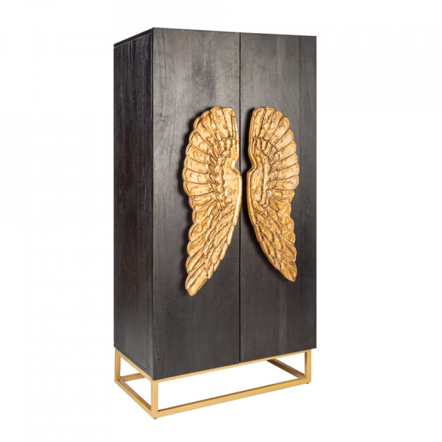 Dulap negru/auriu din lemn de mango si metal 140 cm Angel The Home Collection