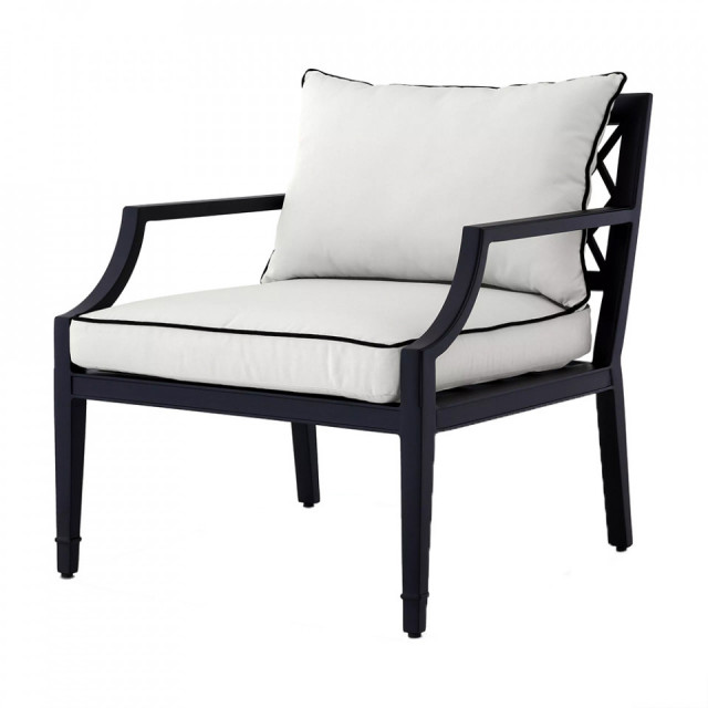 Fotoliu pentru exterior negru/alb din textil si aluminiu Bella Vista Eichholtz
