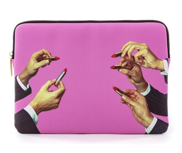 Geanta multicolora din poliester si piele ecologica 25x34,5 cm pentru laptop Lipsticks Pink Toiletpaper Seletti