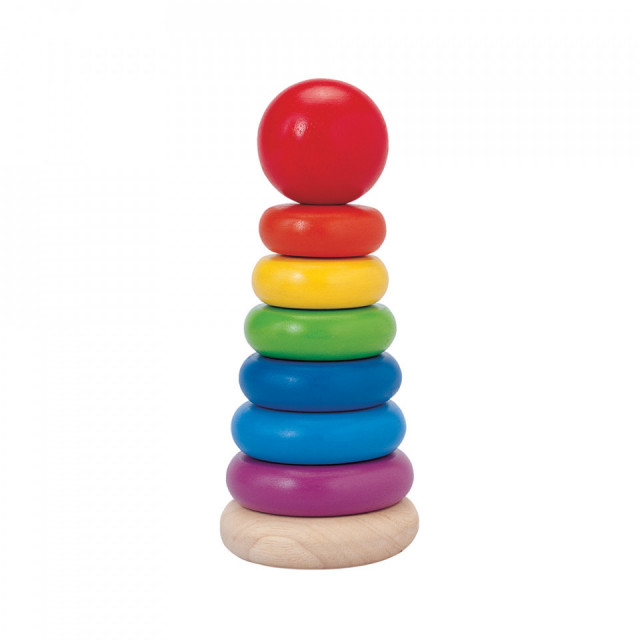 Jucarie piramida multicolora din lemn Stacking Ring Fun Plan Toys