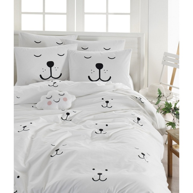 Lenjerie pat alba/neagra din bumbac Eles Single The Home Collection