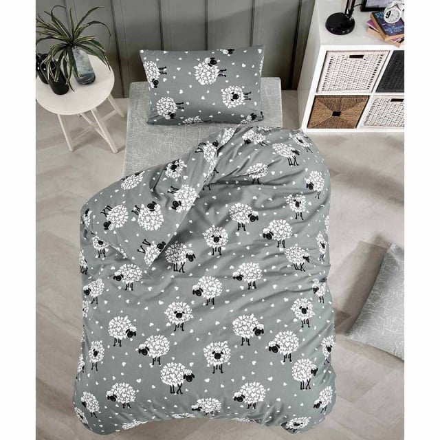 Lenjerie pat gri/neagra din bumbac Lamb The Home Collection