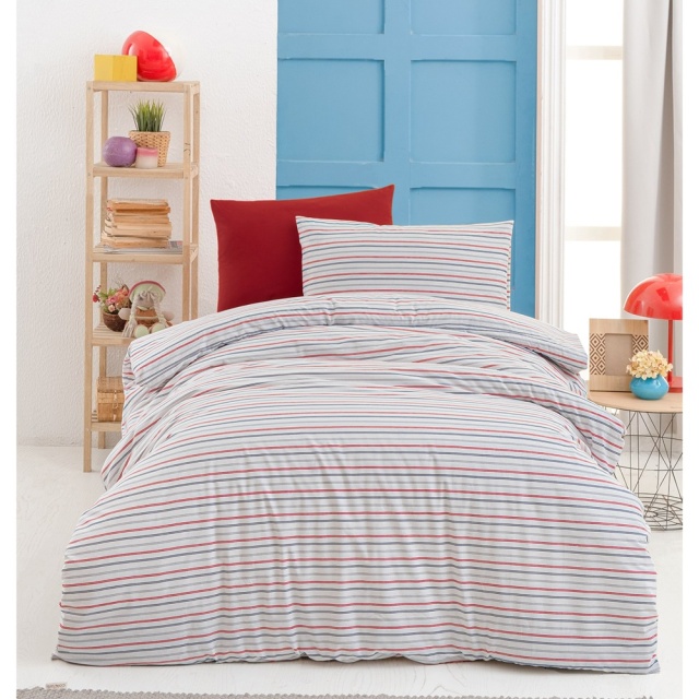 Lenjerie pat multicolora din bumbac Stripe Single The Home Collection